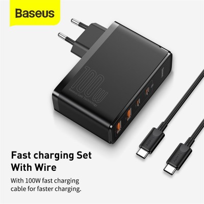 Зарядное устройство BASEUS GaN2 Pro Quick Charger 2*USB+2*USB-C, 5A, 100W, черный Зарядное устройство BASEUS GaN2 Pro Quick Charger 2*USB+2*USB-C, 5A, 100W, черный