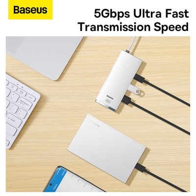 Переходник/Адаптер BASEUS Lite Series 6-Port, Разветвитель, Type-C - 2*USB3.0+HDMI+Type-C Data+SD/TF, белый Переходник/Адаптер BASEUS Lite Series 6-Port, Разветвитель, Type-C - 2*USB3.0+HDMI+Type-C Data+SD/TF, белый