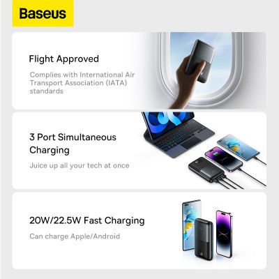 Портативный аккумулятор BASEUS Bipow Pro Digital Display Fast Charge 22.5W, 3A, 20000 мА⋅ч, черный Портативный аккумулятор BASEUS Bipow Pro Digital Display Fast Charge 22.5W, 3A, 20000 мА⋅ч, черный