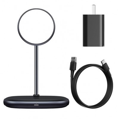 Беспроводное зарядное устройство BASEUS Swan 2-in-1 Wireless Magnetic Charging Bracket + Кабель USB-Type-C, 2A, 10W, чер Беспроводное зарядное устройство BASEUS Swan 2-in-1 Wireless Magnetic Charging Bracket + Кабель USB-Type-C, 2A, 10W, чер