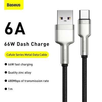 Кабель USB BASEUS Cafule Series Metal, USB - Type-C, 6A, 66W, 1 м, черный Кабель USB BASEUS Cafule Series Metal, USB - Type-C, 6A, 66W, 1 м, черный