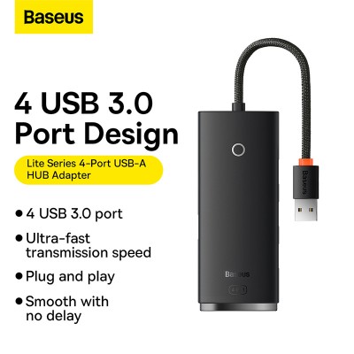 Переходник/Адаптер BASEUS Lite Series 4-Port, Разветвитель, USB - 4xUSB3.0, черный, кабель 0,25см Переходник/Адаптер BASEUS Lite Series 4-Port, Разветвитель, USB - 4xUSB3.0, черный, кабель 0,25см