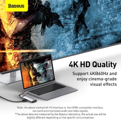 Переходник/Адаптер BASEUS Metal Gleam Series 5-in-1, Разветвитель, Type-C - USB3.0 + USB2.0 + HDMI + PD + 4K HD, серый Переходник/Адаптер BASEUS Metal Gleam Series 5-in-1, Разветвитель, Type-C - USB3.0 + USB2.0 + HDMI + PD + 4K HD, серый