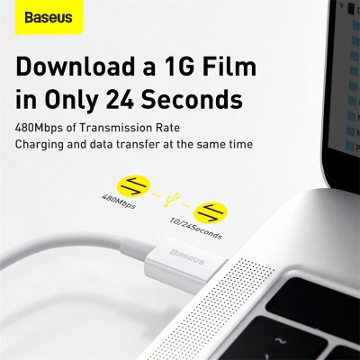 Кабель USB-C BASEUS Superior Series Fast Charging, Type-C - Lightning, 20W, 1 м, белый Кабель USB-C BASEUS Superior Series Fast Charging, Type-C - Lightning, 20W, 1 м, белый