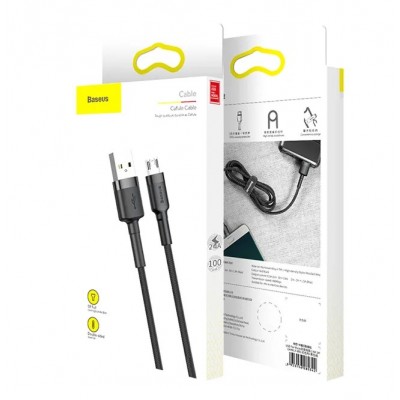 Кабель USB BASEUS Cafule, USB - MicroUSB, 2.4А, 1 м, серый+черный Кабель USB BASEUS Cafule, USB - MicroUSB, 2.4А, 1 м, серый+черный