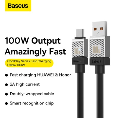 Кабель USB BASEUS CoolPlay Series Fast Charging, USB - Type-C, 100W, 1 м, черный Кабель USB BASEUS CoolPlay Series Fast Charging, USB - Type-C, 100W, 1 м, черный