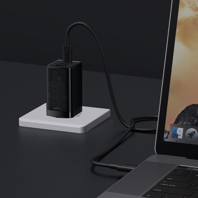 Зарядное устройство BASEUS GaN3 Pro USB+2*USB-C + Кабель Type-C-Type-C, 3A, 65W, черный, с кабелем Зарядное устройство BASEUS GaN3 Pro USB+2*USB-C + Кабель Type-C-Type-C, 3A, 65W, черный, с кабелем