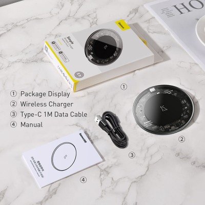 Беспроводное зарядное устройство BASEUS Simple, 2A, 15W, прозрачный, для Type-C Беспроводное зарядное устройство BASEUS Simple, 2A, 15W, прозрачный, для Type-C