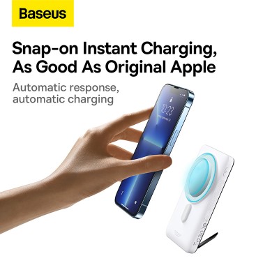 Портативный аккумулятор BASEUS Magnetic Bracket Wireless Charging 20W Overseas Edition, 3A, 10000 мА⋅ч, белый, с беспров Портативный аккумулятор BASEUS Magnetic Bracket Wireless Charging 20W Overseas Edition, 3A, 10000 мА⋅ч, белый, с беспров