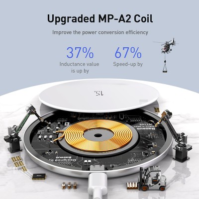 Беспроводное зарядное устройство BASEUS Simple, 2A, 15W, белый, для Type-C Беспроводное зарядное устройство BASEUS Simple, 2A, 15W, белый, для Type-C