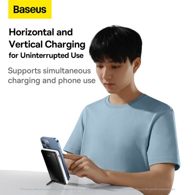 Портативный аккумулятор BASEUS Magnetic Bracket Wireless Charging 20W, 3A, 10000 мА⋅ч, белый, с беспроводной зарядкой Портативный аккумулятор BASEUS Magnetic Bracket Wireless Charging 20W, 3A, 10000 мА⋅ч, белый, с беспроводной зарядкой