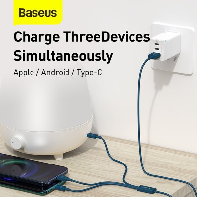Кабель USB BASEUS Superior Series Fast Charging, USB - MicroUSB+Type-C+Lightning, 3.5A, 1.5 м, синий Кабель USB BASEUS Superior Series Fast Charging, USB - MicroUSB+Type-C+Lightning, 3.5A, 1.5 м, синий