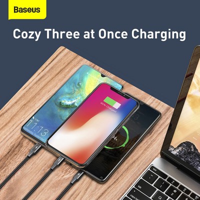 Кабель USB BASEUS Rapid Series 3-in-1, USB - MicroUSB+Type-C+Lightning, 3A, 1.2 м, черный Кабель USB BASEUS Rapid Series 3-in-1, USB - MicroUSB+Type-C+Lightning, 3A, 1.2 м, черный