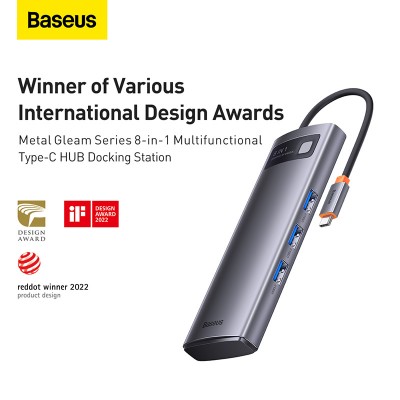 Переходник/Адаптер BASEUS Starjoy Series 8-in-1, Разветвитель, Type-C - 3xUSB3.0+ 2*HDMI+PD+SD/TF, серый Переходник/Адаптер BASEUS Starjoy Series 8-in-1, Разветвитель, Type-C - 3xUSB3.0+ 2*HDMI+PD+SD/TF, серый