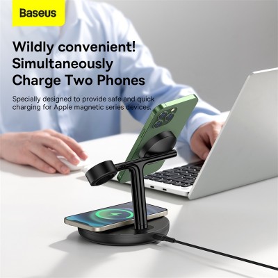 Беспроводное зарядное устройство BASEUS Swan 3-in-1 Wireless Magnetic Charging Bracket 20W + Кабель USB-Type-C, 2A, 15W, Беспроводное зарядное устройство BASEUS Swan 3-in-1 Wireless Magnetic Charging Bracket 20W + Кабель USB-Type-C, 2A, 15W,