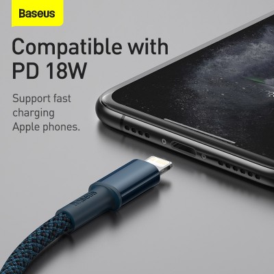 Кабель USB-C BASEUS High Density Braided, Type-C - Lightning, 20W, 1 м, синий Кабель USB-C BASEUS High Density Braided, Type-C - Lightning, 20W, 1 м, синий