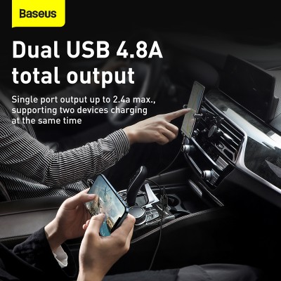 Автомобильное зарядное устройство BASEUS Grain Pro, 2*USB, 4.8A, черный Автомобильное зарядное устройство BASEUS Grain Pro, 2*USB, 4.8A, черный