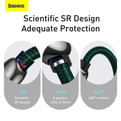 Кабель USB-C BASEUS Display Fast Charging, Type-C - Type-C, 5А, 100W, 2 м, зеленый Кабель USB-C BASEUS Display Fast Charging, Type-C - Type-C, 5А, 100W, 2 м, зеленый