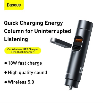 FM - Трансмиттер BASEUS Energy Column Car Wireless MP3, 2*USB, 3A, 18W, темно-серый, с дисплеем FM - Трансмиттер BASEUS Energy Column Car Wireless MP3, 2*USB, 3A, 18W, темно-серый, с дисплеем