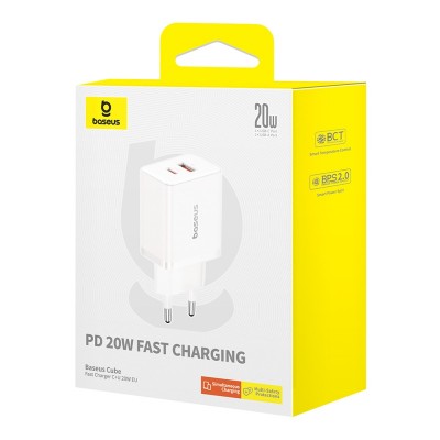 Зарядное устройство BASEUS Cube Fast Charger USB+Type-C, 20W, белый Зарядное устройство BASEUS Cube Fast Charger USB+Type-C, 20W, белый