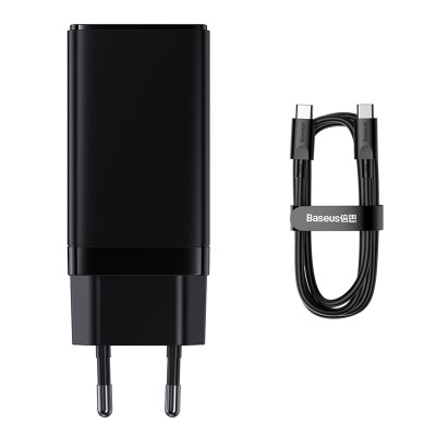 Зарядное устройство BASEUS GaN3 Pro USB+2*USB-C + Кабель Type-C-Type-C, 3A, 65W, черный, с кабелем Зарядное устройство BASEUS GaN3 Pro USB+2*USB-C + Кабель Type-C-Type-C, 3A, 65W, черный, с кабелем