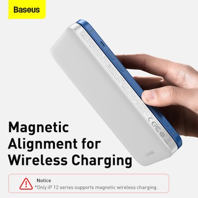 Портативный аккумулятор BASEUS Magnetic Wireless Fast Charging 20W, 2.4A, 10000 мА⋅ч, белый, с беспроводной зарядкой Портативный аккумулятор BASEUS Magnetic Wireless Fast Charging 20W, 2.4A, 10000 мА⋅ч, белый, с беспроводной зарядкой
