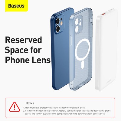 Портативный аккумулятор BASEUS Magnetic Wireless Fast Charging 20W, 2.4A, 10000 мА⋅ч, белый, с беспроводной зарядкой Портативный аккумулятор BASEUS Magnetic Wireless Fast Charging 20W, 2.4A, 10000 мА⋅ч, белый, с беспроводной зарядкой