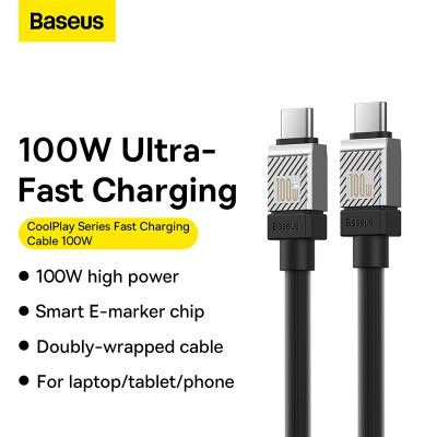 Кабель USB-C BASEUS CoolPlay Series Fast Charging, Type-C - Type-C, 100W, 1 м, черный Кабель USB-C BASEUS CoolPlay Series Fast Charging, Type-C - Type-C, 100W, 1 м, черный