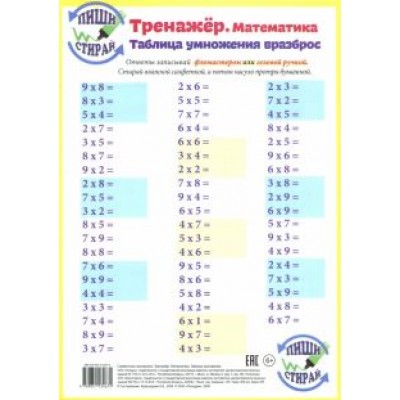 Математика. Таблица умножения. Тренажер, А4 Математика. Таблица умножения. Тренажер, А4