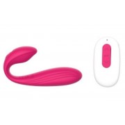 Розовый вибростимулятор для пар с пультом ДУ - 17,7 см.