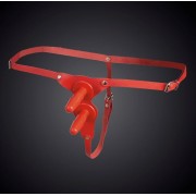 Красные кожаные универсальные трусики с двумя штырьками для насадок