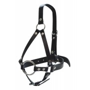 Кляп-рамка со сбруей на голову из черных кожаных ремешков
