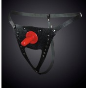 Черные кожаные универсальные трусики со штырьком для насадок и вырезом