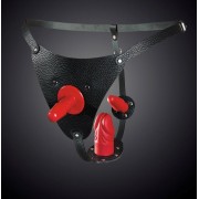 Кожаные черные трусики со штырьком для насадок