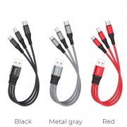 Кабель hoco X47 3-in-1 Harbor charging cable (Lightning+Micro+Type-C) - Metal Gray