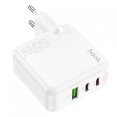 Зарядный конвертер HOCO C115A header PD65W three port (2C1A) charger (EU) - White Зарядный конвертер HOCO C115A header PD65W three port (2C1A) charger (EU) - White