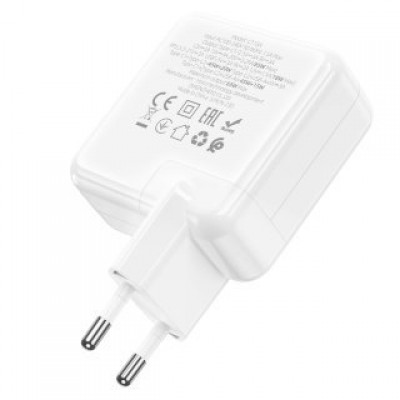 Зарядный конвертер HOCO C115A header PD65W three port (2C1A) charger (EU) - White Зарядный конвертер HOCO C115A header PD65W three port (2C1A) charger (EU) - White