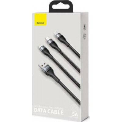 Кабель Baseus Rapid Series 3-in-1 Fast Charging Data Cable Type-C to C+L+C PD 20W 1.5m (CAMLT-SC01) - Черный Кабель Baseus Rapid Series 3-in-1 Fast Charging Data Cable Type-C to C+L+C PD 20W 1.5m (CAMLT-SC01) - Черный