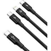 Кабель Baseus Rapid Series 3-in-1 Fast Charging Data Cable Type-C to C+L+C PD 20W 1.5m (CAMLT-SC01) - Черный