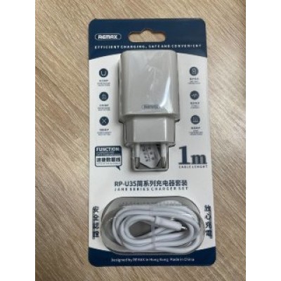 Сетевой адаптер Remax Jane Series 2.1A Dual USB Charger Set RP-U35 Lightning - White Сетевой адаптер Remax Jane Series 2.1A Dual USB Charger Set RP-U35 Lightning - White
