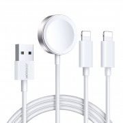 Зарядка Joyroom S-IW007 3-in-1 iP Watch Magnetic Charger+Dual Lightning cable (USB-A) 1.2m - White