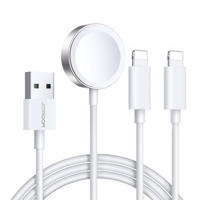 Зарядка Joyroom S-IW007 3-in-1 iP Watch Magnetic Charger+Dual Lightning cable (USB-A) 1.2m - White Зарядка Joyroom S-IW007 3-in-1 iP Watch Magnetic Charger+Dual Lightning cable (USB-A) 1.2m - White