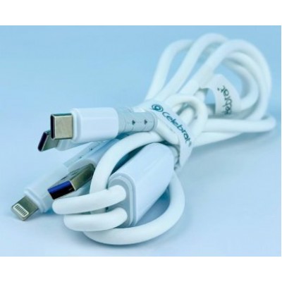 Кабель Celebrat HB-09 3-in-1 Fast Charging Cable 66w - White Кабель Celebrat HB-09 3-in-1 Fast Charging Cable 66w - White