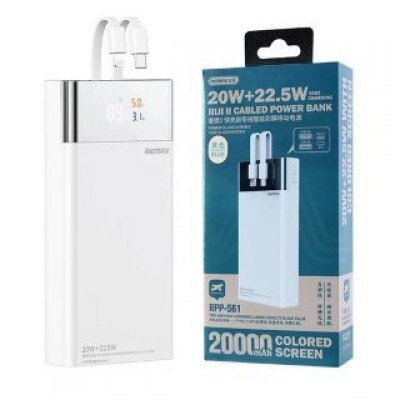 Power Bank REMAX RPP-561 rigi ll 20W+22.5W cabled fast charging with colored screen 20000mAh - Белый Power Bank REMAX RPP-561 rigi ll 20W+22.5W cabled fast charging with colored screen 20000mAh - Белый