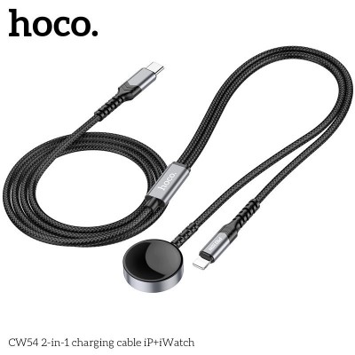 Беспроводная зарядка Hoco CW54 2-in-1 charging cable IP+Watch - Black Беспроводная зарядка Hoco CW54 2-in-1 charging cable IP+Watch - Black