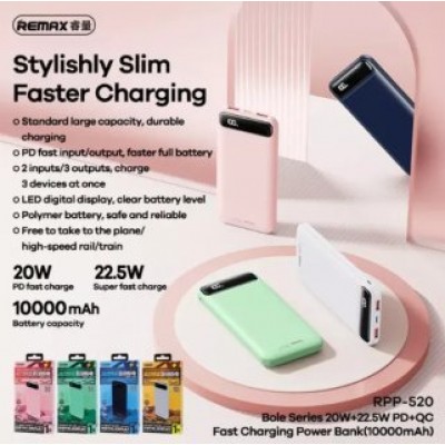Power Bank Remax RPP-520 bole series 20W+22.5W PD+QC fast charging 10000mAh - Синий Power Bank Remax RPP-520 bole series 20W+22.5W PD+QC fast charging 10000mAh - Синий