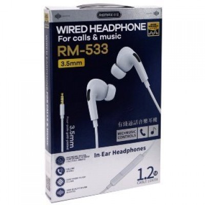 Наушники Remax 3.5mm wired headphone for calls & music RM-533 - White Наушники Remax 3.5mm wired headphone for calls & music RM-533 - White