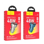 Автомобильное ЗУ Hoco Z50 Leader 48W dual-port PD30W+QC3.0 with digital display - Metal Grey