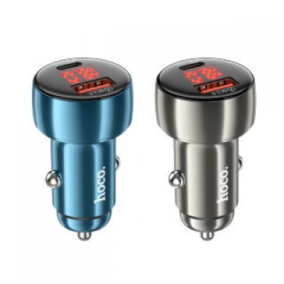 Автомобильное ЗУ Hoco Z50 Leader 48W dual-port PD30W+QC3.0 with digital display - Metal Grey Автомобильное ЗУ Hoco Z50 Leader 48W dual-port PD30W+QC3.0 with digital display - Metal Grey