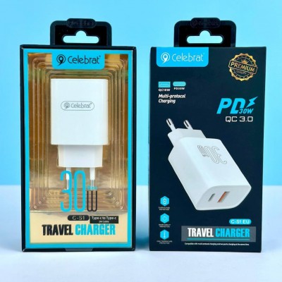 Сетевой адаптер Celebrat C-S1 EU PD+QC3.0 30W Travel Charger - White Сетевой адаптер Celebrat C-S1 EU PD+QC3.0 30W Travel Charger - White